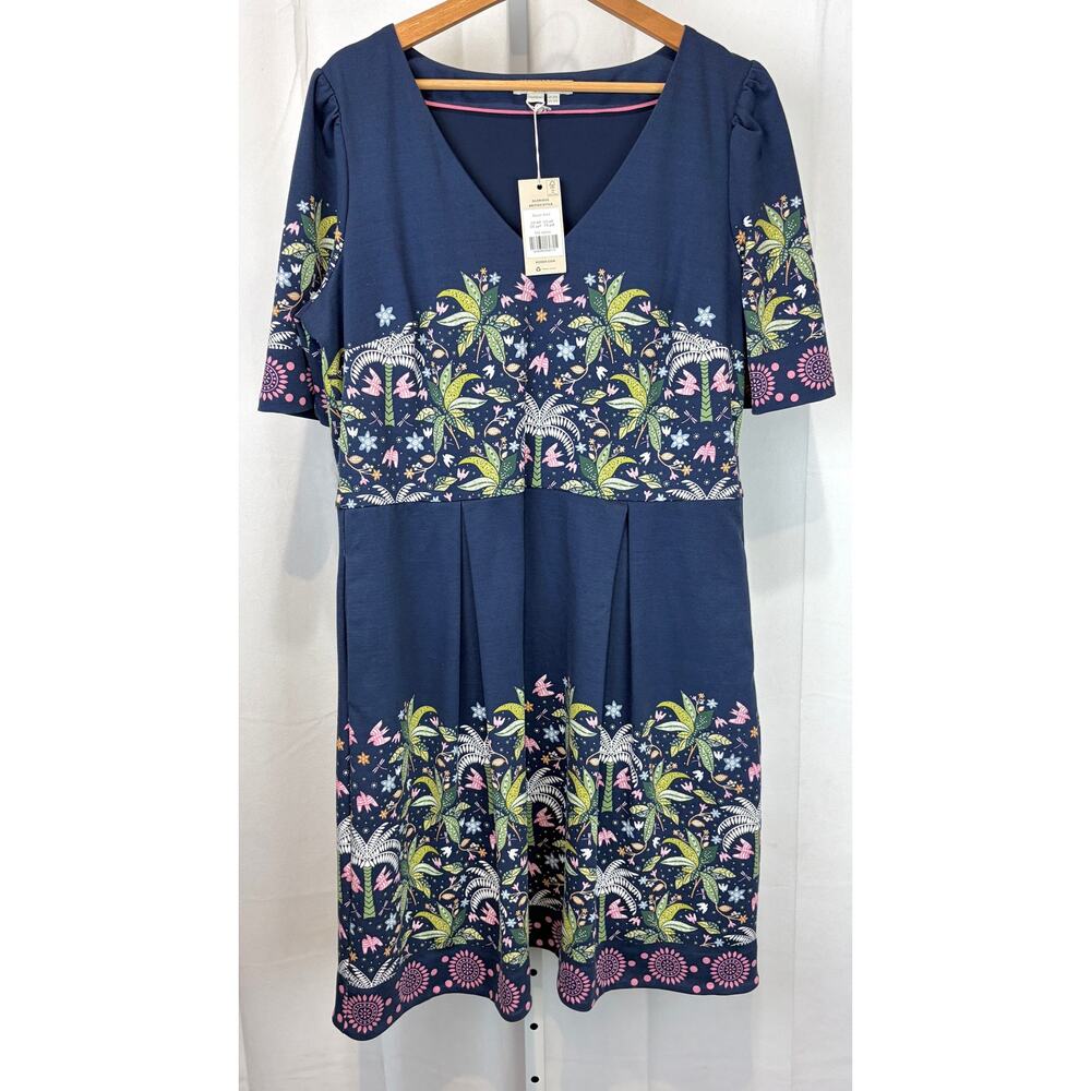 NWT BODEN Floral Puff Sleeve Knit Dress D0167 Pockets Blue Multi UK 18 US 14 - Picture 8 of 8